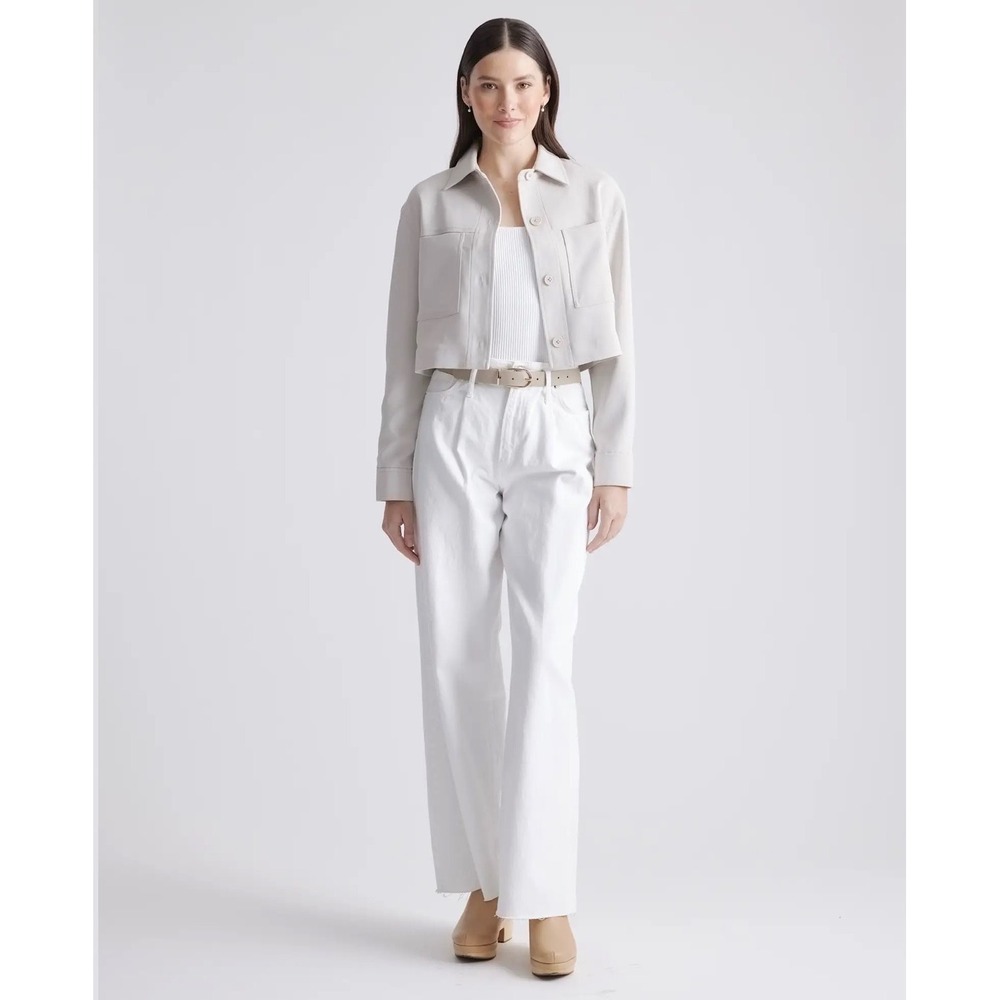 Quince Womens Stretch Crepe Cropped Jacket Utility Jacket Beige Cream sz S - Picture 3 of 10
